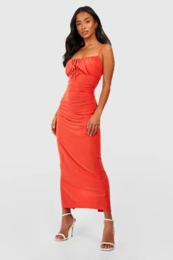 Petite - Robe Mi-longue Froncée Nouée -BOOHO Kleidung Magasin gzz55931 orange xl 2