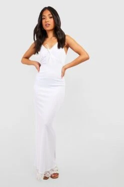 Petite - Robe Longue Côtelée Nouée à Dentelle -BOOHO Kleidung Magasin gzz55938 white xl 2