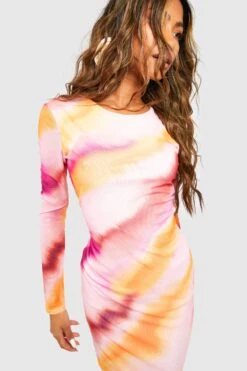 Robe Longue En Mesh à Imprimé Abstrait -BOOHO Kleidung Magasin gzz56300 pink xl 3