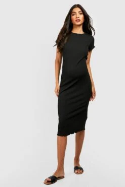 Maternité - Robe De Grossesse Mi-longue Côtelée -BOOHO Kleidung Magasin gzz56335 black xl 2