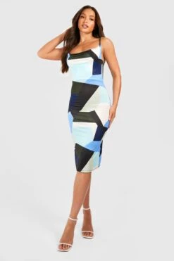 BOOHOO Tall - Robe Mi-longue à Col Bénitier Et Imprimé Abstrait -BOOHO Kleidung Magasin gzz56359 multi xl 2