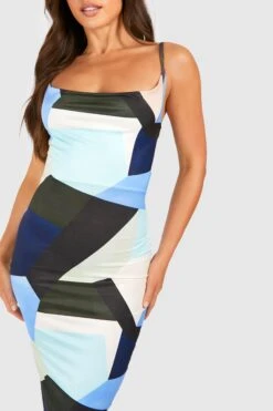 BOOHOO Tall - Robe Mi-longue à Col Bénitier Et Imprimé Abstrait -BOOHO Kleidung Magasin gzz56359 multi xl 3