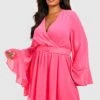 Grande Taille - Robe Patineuse à Manches évasées -BOOHO Kleidung Magasin gzz56664 hot20pink xl
