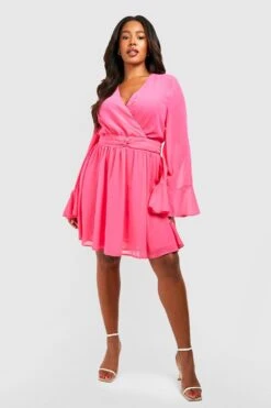 Grande Taille - Robe Patineuse à Manches évasées -BOOHO Kleidung Magasin gzz56664 hot20pink xl 2