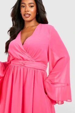 Grande Taille - Robe Patineuse à Manches évasées -BOOHO Kleidung Magasin gzz56664 hot20pink xl 3