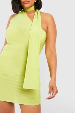Grande Taille - Robe Courte Drapée Nouée -BOOHO Kleidung Magasin gzz56730 lime xl 3
