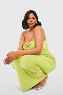 Grande Taille - Robe Longue Soyeuse à Col Bénitier -BOOHO Kleidung Magasin gzz56731 lime xl 2
