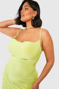 Grande Taille - Robe Longue Soyeuse à Col Bénitier -BOOHO Kleidung Magasin gzz56731 lime xl 3