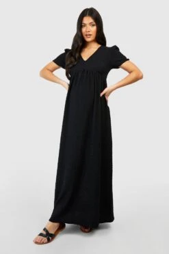 Maternité - Robe De Grossesse Texturée à Manches Bouffantes -BOOHO Kleidung Magasin gzz57065 black xl 2