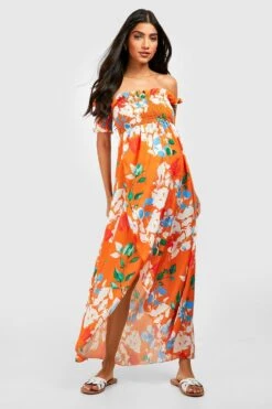 Maternité - Robe De Grossesse Longue Froncée à épaules Dénudées