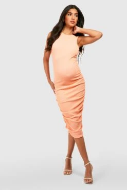 Maternité - Robe De Grossesse Moulante Texturée à Col Nageur 8 Maternité - Robe De Grossesse Moulante Texturée à Col Nageur -BOOHO Kleidung Magasin gzz57072 coral xl 2