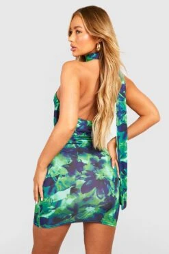 Robe Courte Drapée Imprimée -BOOHO Kleidung Magasin gzz57201 green xl 1