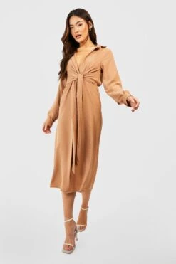 Robe Chemise Martelée Nouée 8 Robe Chemise Martelée Nouée -BOOHO Kleidung Magasin gzz57377 camel xl 2