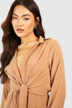 Robe Chemise Martelée Nouée 9 Robe Chemise Martelée Nouée -BOOHO Kleidung Magasin gzz57377 camel xl 3