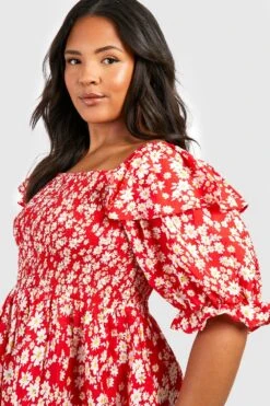 Grande Taille - Robe Babydoll à Imprimé Fleuri -BOOHO Kleidung Magasin gzz57661 red xl 3