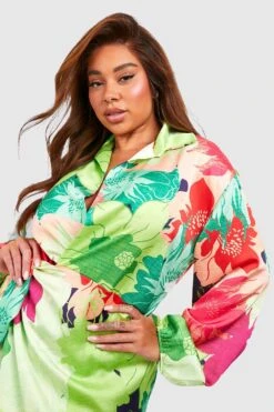 Grande Taille - Robe Portefeuille Satinée Fleurie -BOOHO Kleidung Magasin gzz57914 green xl 3
