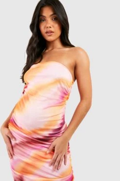 BOOHOO Maternité - Robe De Grossesse Mi-longue Froncée Tie Dye -BOOHO Kleidung Magasin gzz58084 pink xl 3