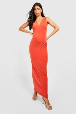 Maternité - Robe De Grossesse Longue Col V -BOOHO Kleidung Magasin gzz58107 orange xl 2