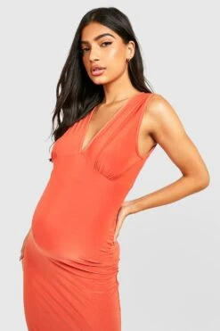 Maternité - Robe De Grossesse Longue Col V -BOOHO Kleidung Magasin gzz58107 orange xl 3