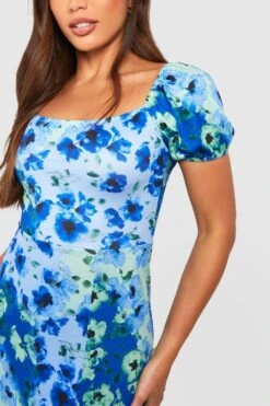 Tall - Robe Longue Fleurie à Manches Bouffantes -BOOHO Kleidung Magasin gzz58138 blue xl 3