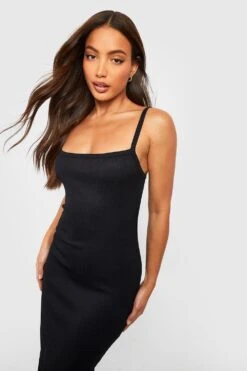 Tall - Robe Longue à Col Carré Et Franges -BOOHO Kleidung Magasin gzz58143 black xl 3