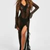 Robe Longue Nouée En Mesh à Volants -BOOHO Kleidung Magasin gzz58187 black xl