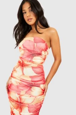 Petite - Robe Bandeau Fleurie Froncée -BOOHO Kleidung Magasin gzz58263 orange xl 3