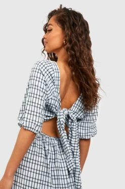 Robe Mi-longue à Col Carré Et Imprimé Vichy 9 Robe Mi-longue à Col Carré Et Imprimé Vichy -BOOHO Kleidung Magasin gzz58304 pale20blue xl 3