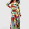 Robe Longue Fendue Satinée Imprimée -BOOHO Kleidung Magasin gzz58330 multi xl