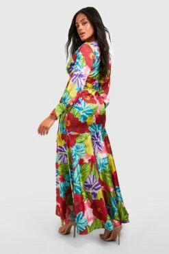 Robe Longue Fendue Satinée Imprimée -BOOHO Kleidung Magasin gzz58330 multi xl 1