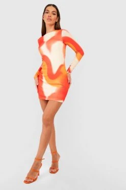 Robe Courte Abstraite à Manches Longues -BOOHO Kleidung Magasin gzz58457 orange xl 2