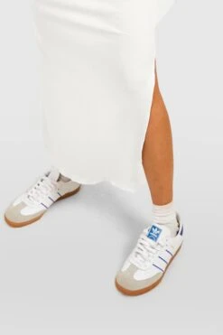 Robe Côtelée Fendue à Ourlet Volanté -BOOHO Kleidung Magasin gzz58458 ivory xl 3