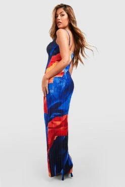 Robe Longue à Imprimé Abstrait à Col Bénitier -BOOHO Kleidung Magasin gzz59171 blue xl 1