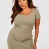 Grande Taille - Robe Courte Boutonnée à Manches Courtes -BOOHO Kleidung Magasin gzz59452 khaki xl