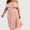 Grande Taille - Robe Mi-longue à Paillettes Et Col Bateau -BOOHO Kleidung Magasin pzz01451 blush xl
