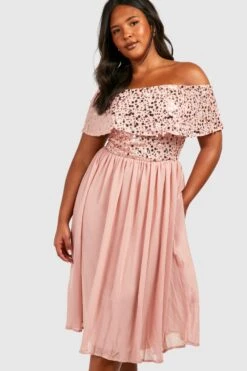 Grande Taille - Robe Mi-longue à Paillettes Et Col Bateau -BOOHO Kleidung Magasin pzz01451 blush xl 2