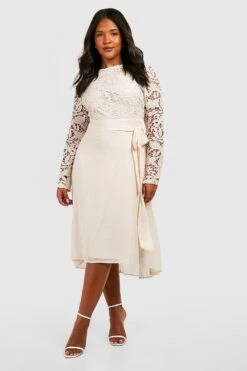 Grande Taille - Robe Mi-longue Habillée à Dentelle Contrastante -BOOHO Kleidung Magasin pzz01453 cream xl 2