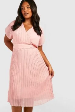 Grande Taille - Robe Plissée Mi-longue Cache-cœur -BOOHO Kleidung Magasin pzz01455 blush xl 2