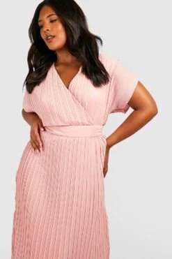 Grande Taille - Robe Plissée Mi-longue Cache-cœur -BOOHO Kleidung Magasin pzz01455 blush xl 3