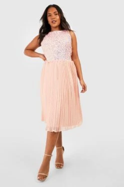 Grande Taille - Robe Mi-longue à Paillettes -BOOHO Kleidung Magasin pzz01461 blush xl 2