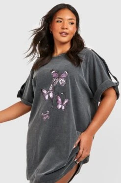 BOOHOO Grande Taille - Robe T-shirt Délavée à Imprimé Papillon -BOOHO Kleidung Magasin pzz02018 charcoal xl 2