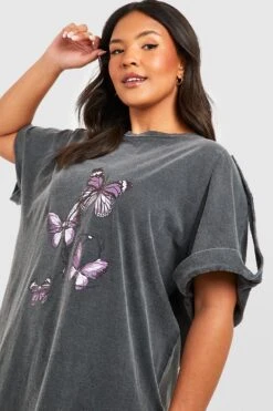 BOOHOO Grande Taille - Robe T-shirt Délavée à Imprimé Papillon -BOOHO Kleidung Magasin pzz02018 charcoal xl 3