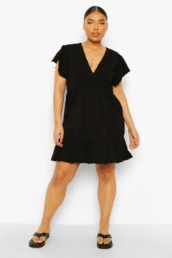 Grande Taille - Robe Babydoll Cache-coeur à Volants -BOOHO Kleidung Magasin pzz02605 black xl 2