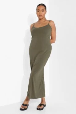 Grande Taille - Robe Longue Basique à Bretelles -BOOHO Kleidung Magasin pzz02834 khaki xl 2