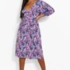 Grande Taille - Robe Mi-longue à Manches Bouffantes Et Imprimé Fleuri -BOOHO Kleidung Magasin pzz05383 blue xl