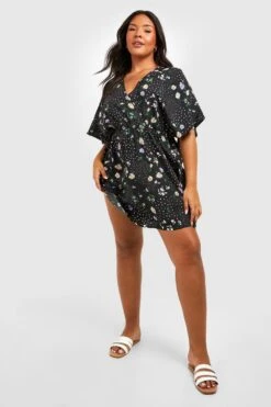 Grande Taille - Robe Patineuse Cache-coeur à Fleurs -BOOHO Kleidung Magasin pzz05951 black xl 2