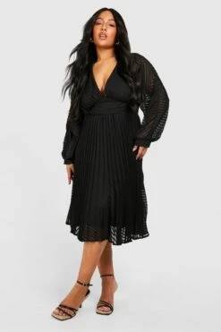 Grande Taille - Robe Patineuse Mi-longue Texturée -BOOHO Kleidung Magasin pzz08212 black xl 2