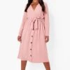Grande Taille - Robe Mi-longue à Manches Longues Et Ceinture -BOOHO Kleidung Magasin pzz08227 blush xl