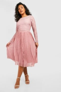 Grande Taille - Robe Mi-longue En Dentelle Effet Plissé -BOOHO Kleidung Magasin pzz08459 blush xl 2