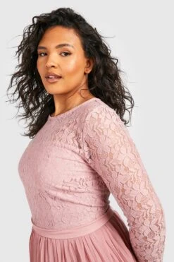Grande Taille - Robe Mi-longue En Dentelle Effet Plissé -BOOHO Kleidung Magasin pzz08459 blush xl 3